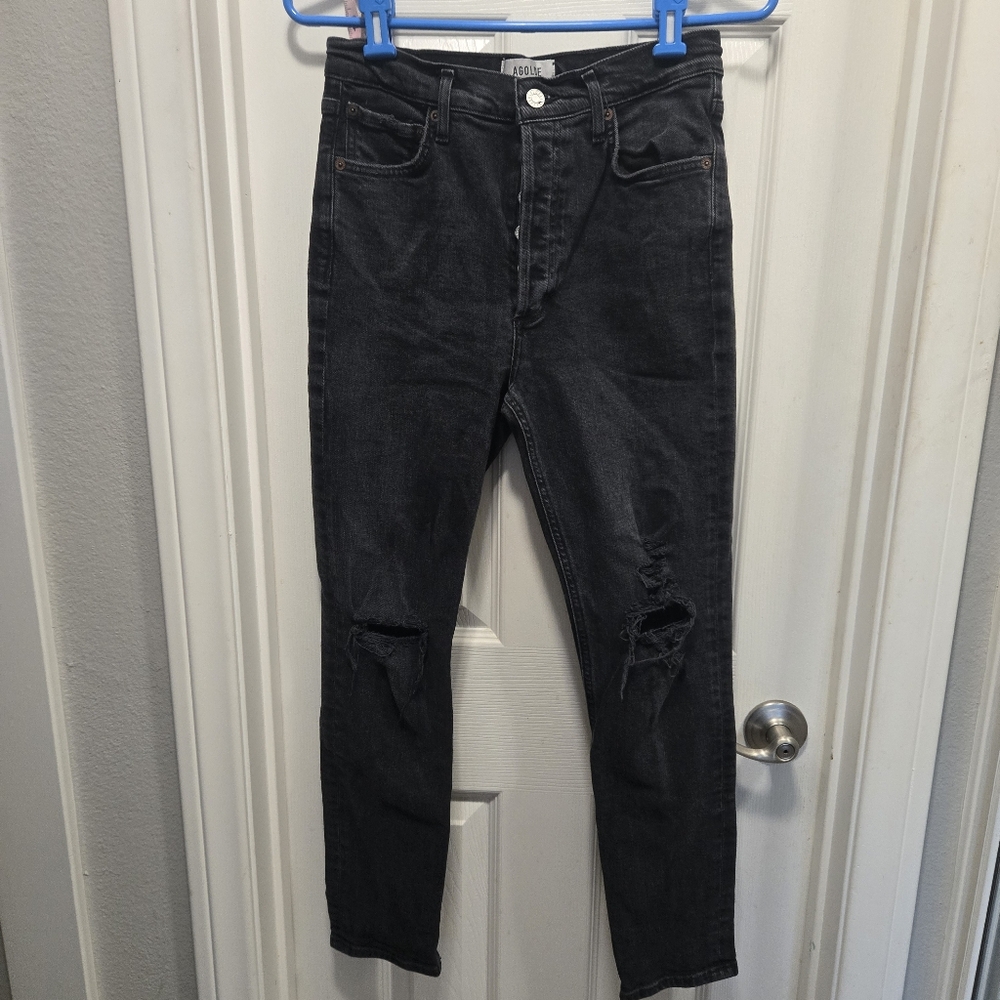 Agolde Nico Black Distressed Jeans Size 27